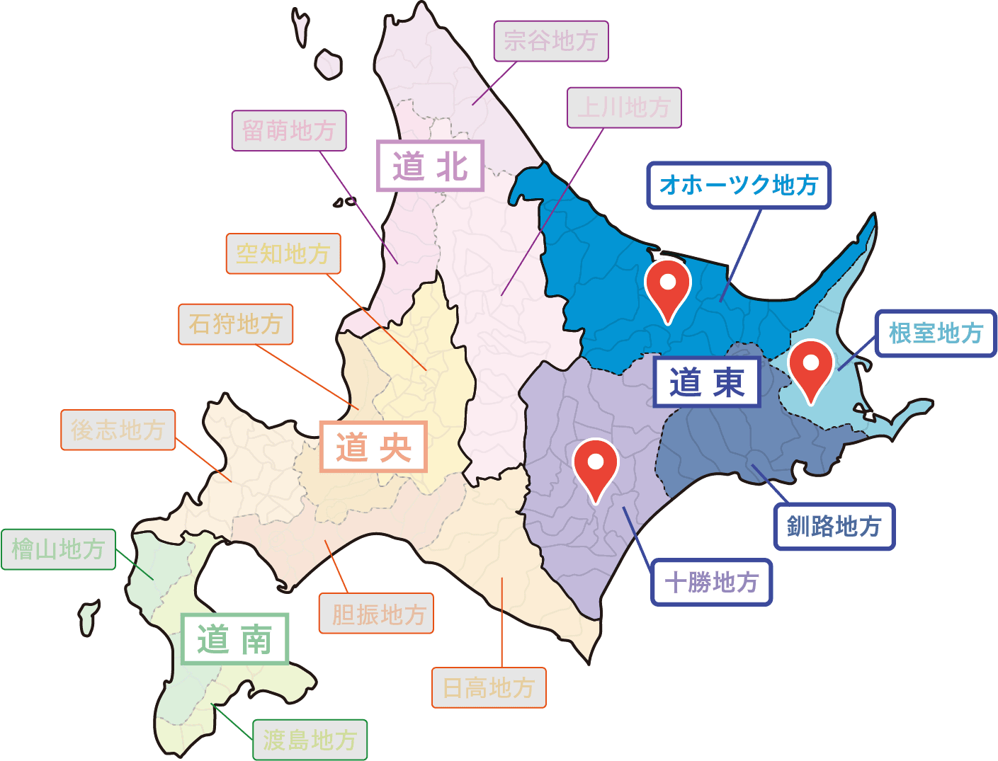 北海道のエリア地図