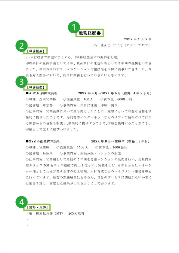 職務経歴書の記入例①